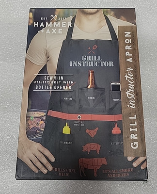 Hammer + Axe Barbecue BBQ Apron  Grill Instructor Apron men gift bday fathers