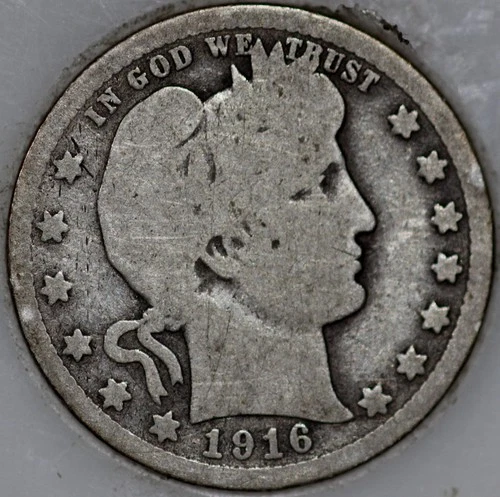 * 1916-D Barber Quarter 90% Silver, 100+ years Old As Shown