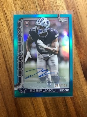 Donovan Ezeiruaku RC 2025 Topps Chrome Aqua Refractor Auto /199 Cowboys #RRA-DE