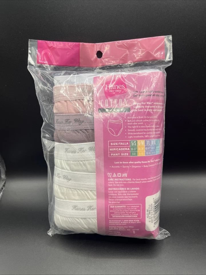Paquete de 6 calzoncillos de algodón para mujer Hanes Her Way ropa interior año 2003 talla 10 Foto 2 de 4