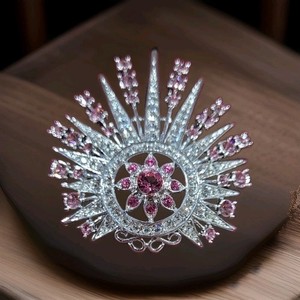 Vtg Camrose & Kross Silver Pink Rhinestone Sunburst Brooch Jackie Kennedy 