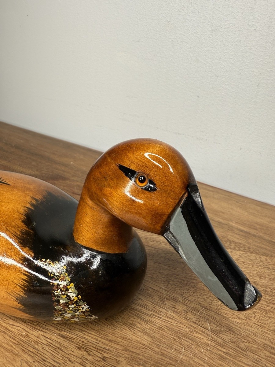 Vintage 1984 Hand Carved Wooden Painted Duck Decoy Pintail Glass