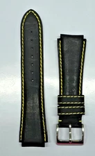20mm Black/Yellow Genuine Leather Watch Band - USA