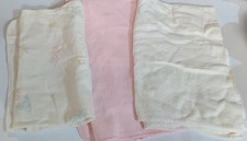 VINTAGE RECIVING BABY/DOLL BLANKET LOT OF 3 PINK WHITE W/PINK DOTS LAMBS