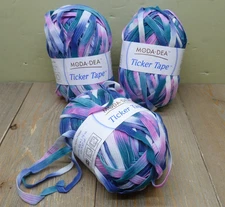Moda Dea Ticker Tape Yarn Monet #9263 3 Skein Lot Discontinued Pink Jade Blue