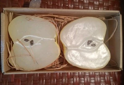 Set of 2 Floating Half Apple Candles TAG Chicago Burn Time 6 Hours. 4''x4'' Each 