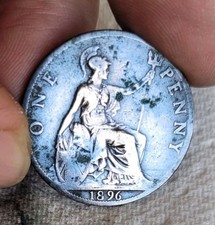 1896 English One Penny Coin Queen VICTORIA Circulated