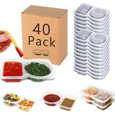 40 Sets Condiment Containers with Lids, Disposable Double Compartment Plastic...