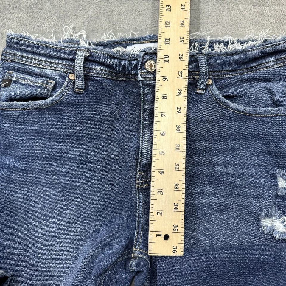 Pantalones de mezclilla KanCan para mujer 29 azules boyfriend elásticos lavado oscuro deshilachados City Preppy Foto 4 de 4