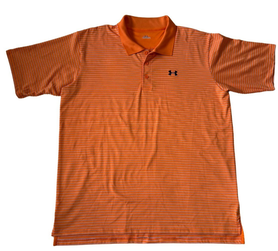 Under Armour HeatGear Polo Shirt Men XL Loose Stretch Short Sleeve Striped Golf