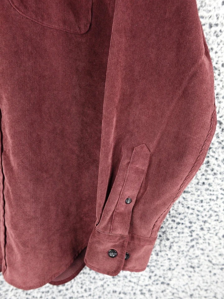 Camisa masculina de veludo Tasso Elba S Borgonha manga longa botão para cima flanela - Imagem 4 de 4