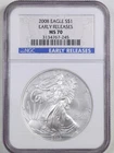 2008 1oz Silver American Eagle MS70 NGC 3134767-245 Early Releases