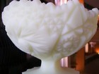 FENTON CUSTARD SATIN GLASS HOBSTARS FOOTED COMPOTE — photo 2