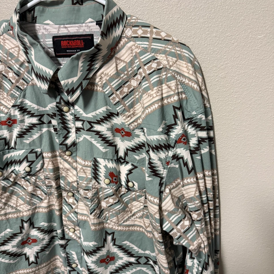 Camisa Rock & Roll Denim Perla Snap Western Rodeo Para Hombre XXL Azteca Calce Moderno 2XL Foto 2 de 4