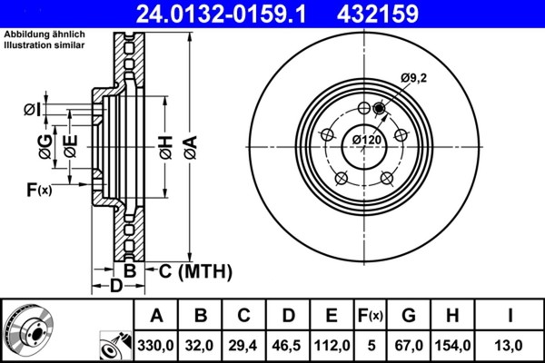 2X ATE Bremsscheibe 24.0132-0159.1 FüR Mercedes CLK S210 Crossfire SLK W210 A208-image