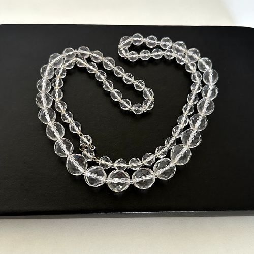 Vintage Clear Round Faceted Rock Crystal Graduated Beaded Ladies Necklace 30" - Picture 2 of 8