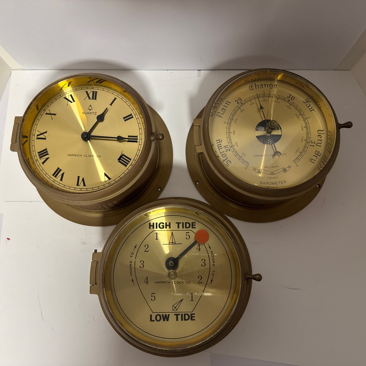 ビンテージ　HarwichClock Co. MarineBarometer HARWICH CLOCK Co Quartz, Barometer, High, Low Tide/ Sold As-Is