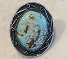 Large Vintage Sterling Silver Blue Waterweb Turquoise Ring Size 10, 32gm