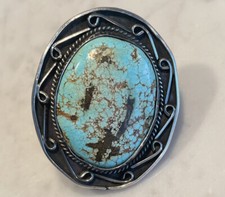Large Vintage Sterling Silver Blue Waterweb Turquoise Ring Size 10, 32gm