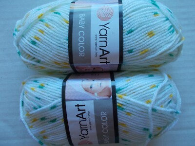 YarnArt Baby Color baby yarn, white/yellow/green, lot of 2, (164 yds each)
