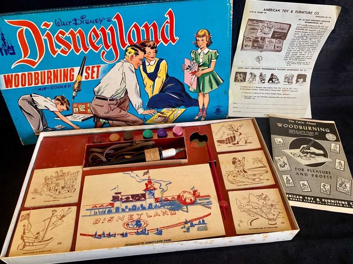 1950s Walt Disney's Disneyland Woodburning Set Paints Instructions