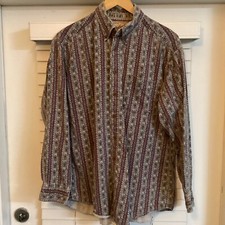 Vintage 90s Woolrich Geometric Print Full Button Dress Shirt USA Made Sz L