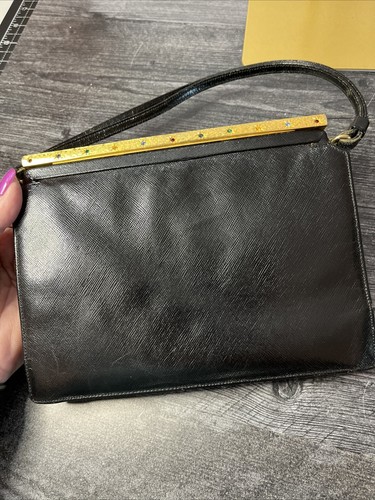 Vintage Koret Black Goatskin Hinge Lock Top Closure Bag Purse Rare - Picture 5 of 11