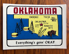 VINTAGE OKLAHOMA STATE SOUVENIR AUTO TRAVEL WATER DECAL LUGGAGE RV MAP