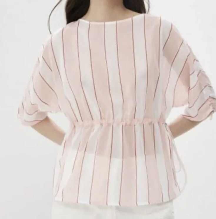 NWT Sportmax Code Womens Half Sleeve Stripe Blouse Pink Size