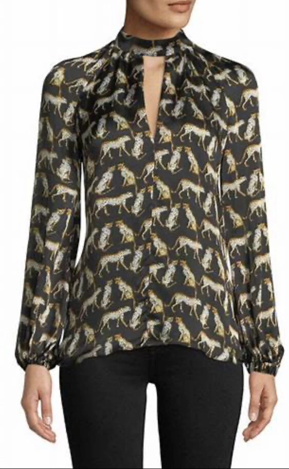 Blusa Milly Emmie estampado leopardo guepardo 100% seda con lazo talla 4 usada 1x Usada en Excelente Condición Foto 2 de 4