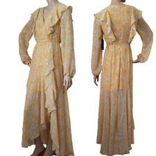 Women’s Lulus Floral Ruffle Maxi Dress SZ M Yellow White Blue