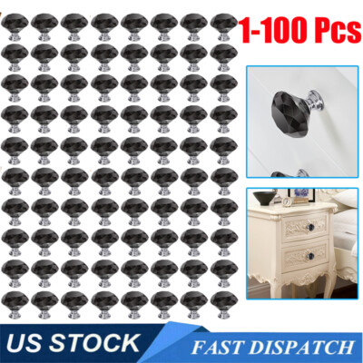 Crystal Glass Cabinet Knob Diamond Shape 30mm Drawer Cupboard Handles Pulls LOT