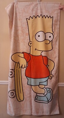 Vintage Jay Franco Bart Simpson w/Skateboard Beach Bath Towel READ 