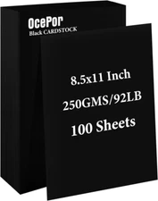 100 Sheets Black Cardstock 8.5” X 11”, 92Lb/250Gsm Black Card Stock, Thick Card 