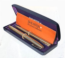Sheaffer White Dot Range Duo set of gold electro-plated fluted pens