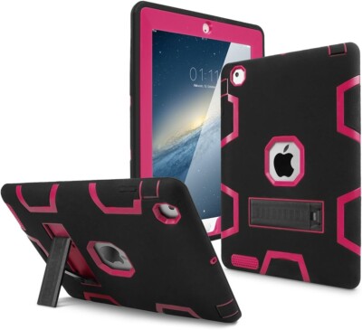 Full Body Protection Case with Stylus for iPad 2/3/4 (Black/Rose)