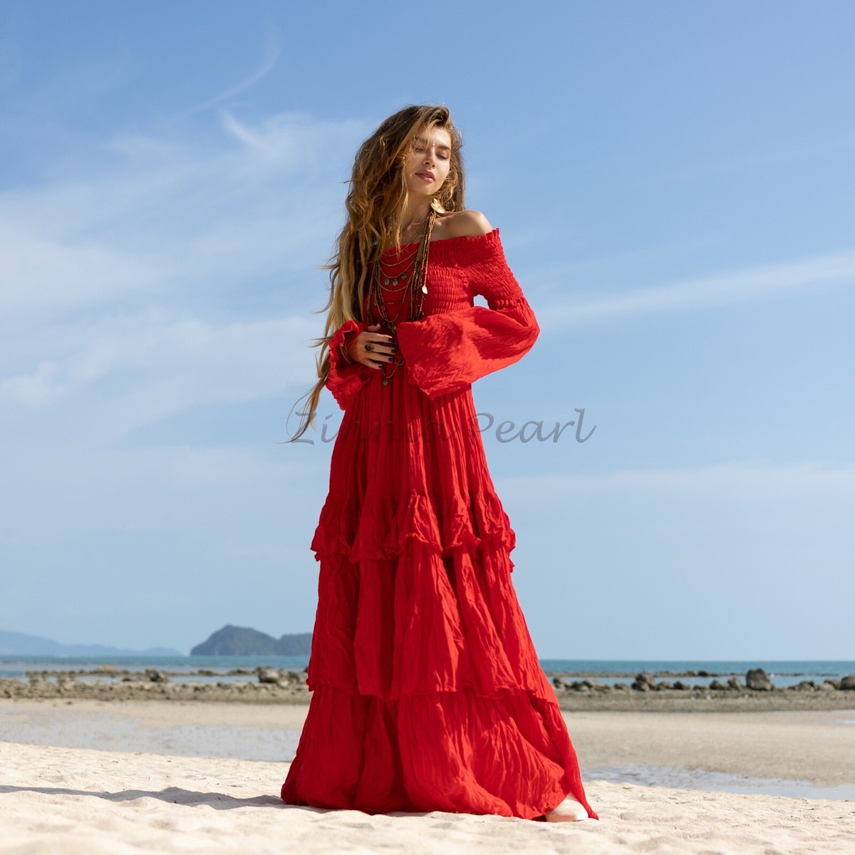 boho festival dress LanaWest Women's Country Music Puff Sleeve Waist Gathered V-Neck Batwing Loose Hem Shirt Mini Available in Red Boho Dresses | Women's Bohemian