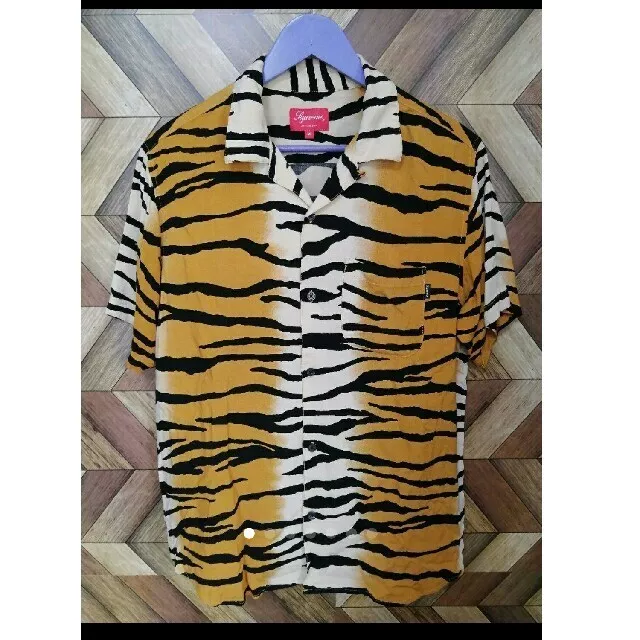 Supreme 18ss Tiger Stripe Rayon Short Sleeve Men's Shirt M size Very Good F/S