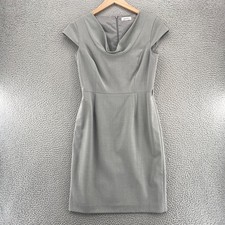 Calvin Klein Dress Women 6 Gray Sheath Cap Sleeve Lined Draped Cowl Neck Career