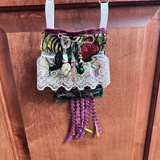 Hand Crafted Amulet Bag Medicine Pouch Necklace Purse Fabric Beaded Signed OOAK