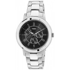 Men's T2M424 Timex Indiglo Black Dial w Black Metal Band
