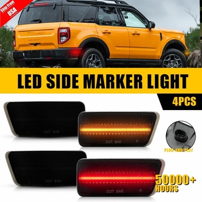 4x Smoked LED Front Rear Bumper Side Marker Lights For 2021-23 Ford Bronco Sport