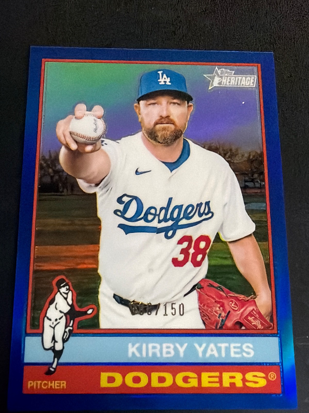 Topps 2025 Heritage High Number Chrome Blue Border #649 Kirby Yates /150 Dodgers