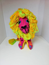 Handmade Colorful Yarn Lion Plush   Embroidered Folk Art Stuffed Animal