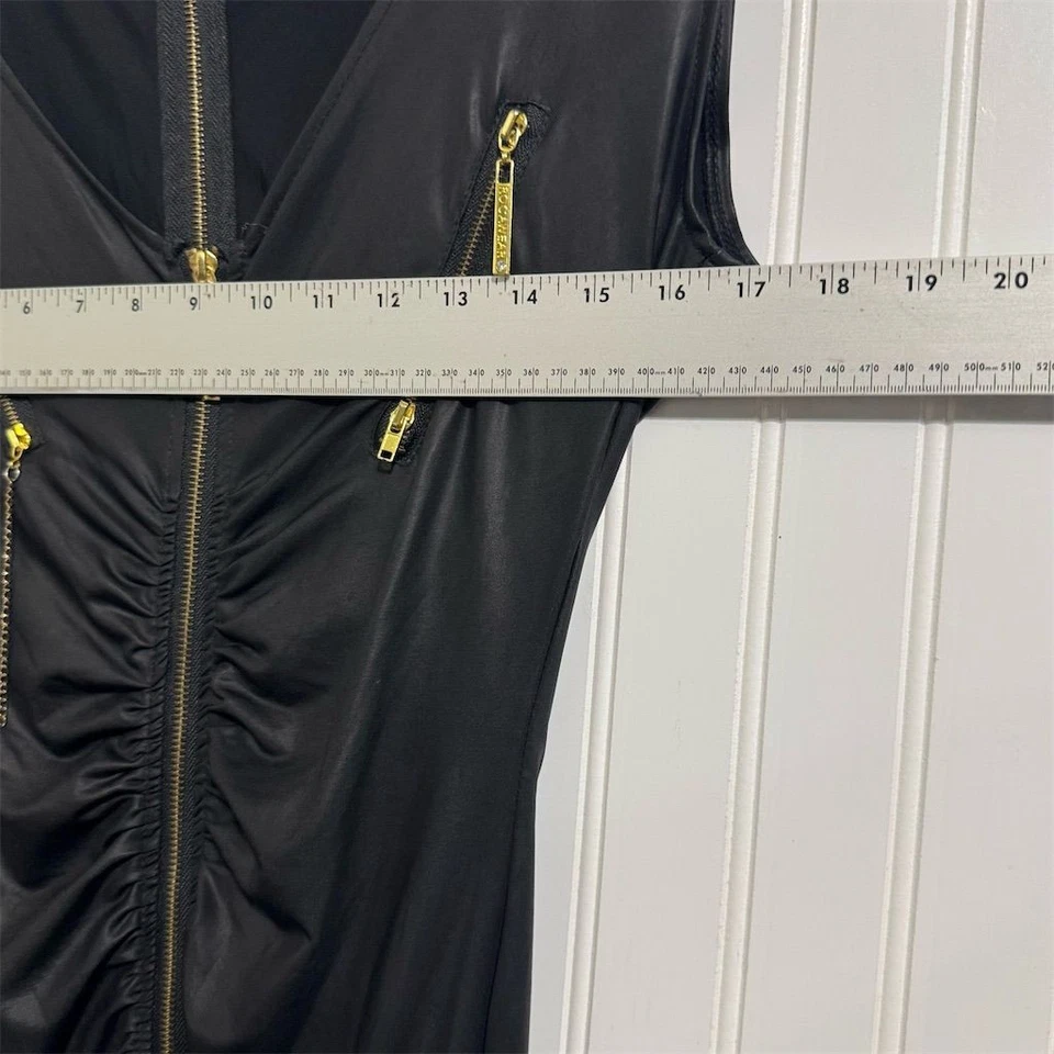 VTG Rocawear M Black Bodycon Dress Gold Zippers Chains Y2K Streetwear Glam - Image 4 of 4