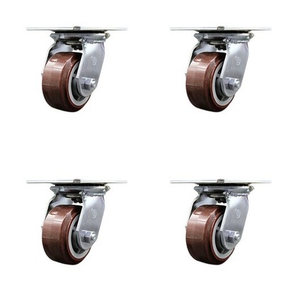 4 Inch Polyurethane Caster Set with Ball Bearings and Swivel Locks SCC
