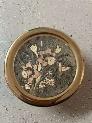 Vintage Chokin Hummingbird Jewelry Trinket Box Porcelain 24K Gold Trim Japan