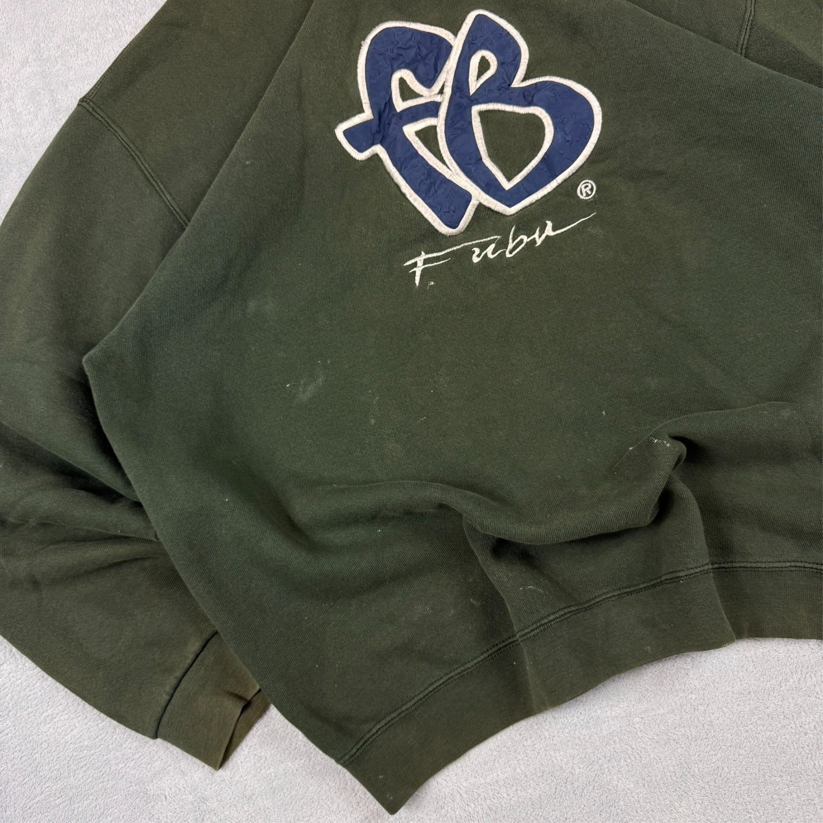 Vintage FUBU 90's Green Heavyweight Thrashed Oversized Large Pullover Sweatshirt image 5