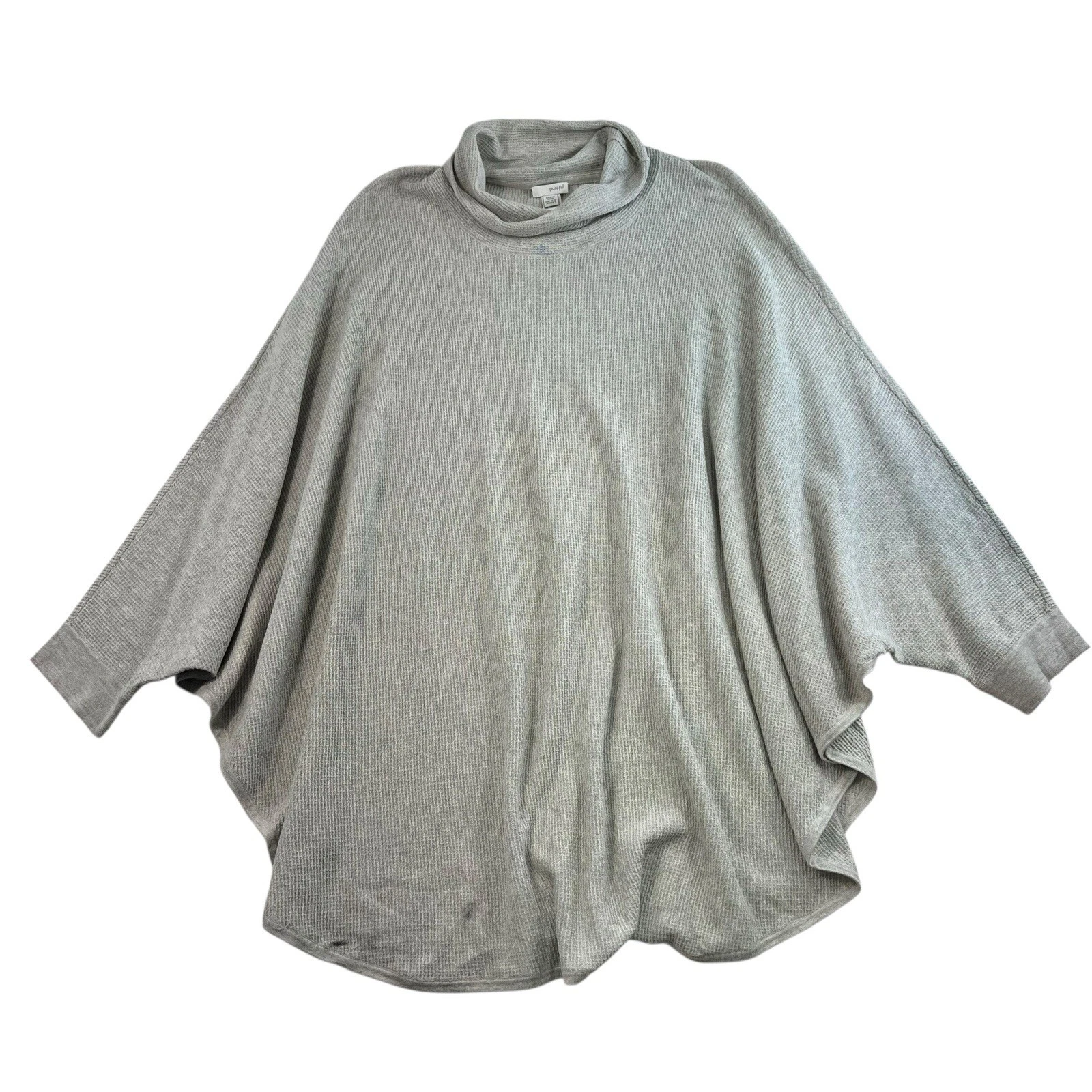 J Jill Pure OS Poncho Sweater Waffle Turtleneck Oversize Cowl Bat Grey Knit