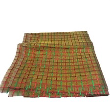 Metallic Plaid Fabric 56x92 Inches Gold Red Green Lightweight Material Craft Sew